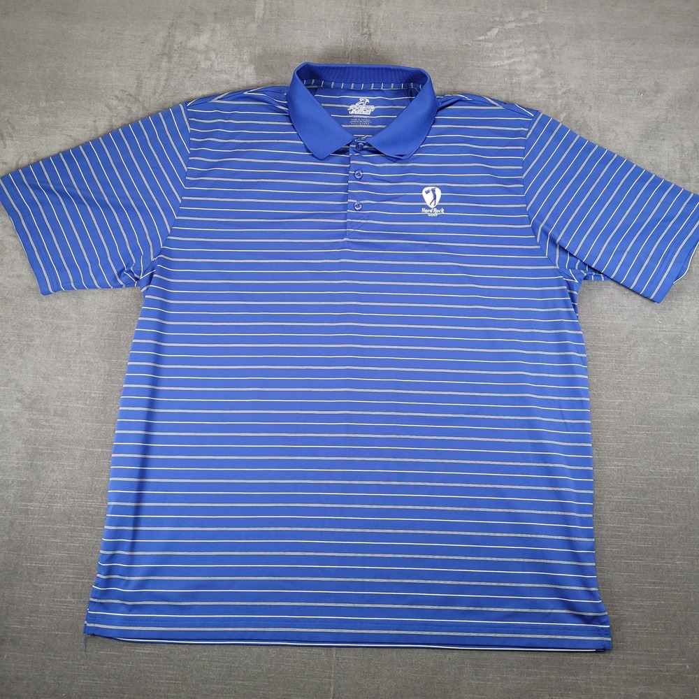 Hard Rock Golf Ahead Extreme Mens XXL Blue Striped Polo Shirt Short Sleeve